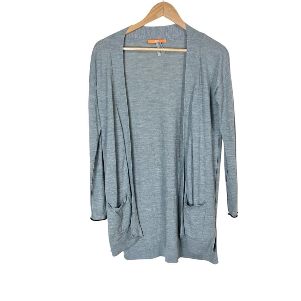 Hugo Boss 100% Virgin Merino Extra Fine Wool Gray Open Front Cardigan Size Small